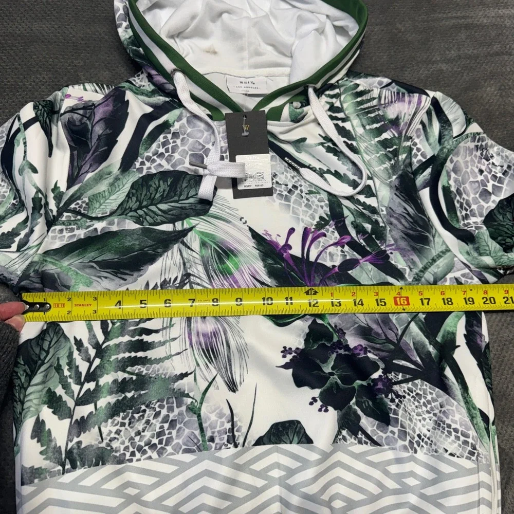 WEIV‎ Los Angeles Mens Tropical Floral Geometric Hoodie Green White FJ205 Small